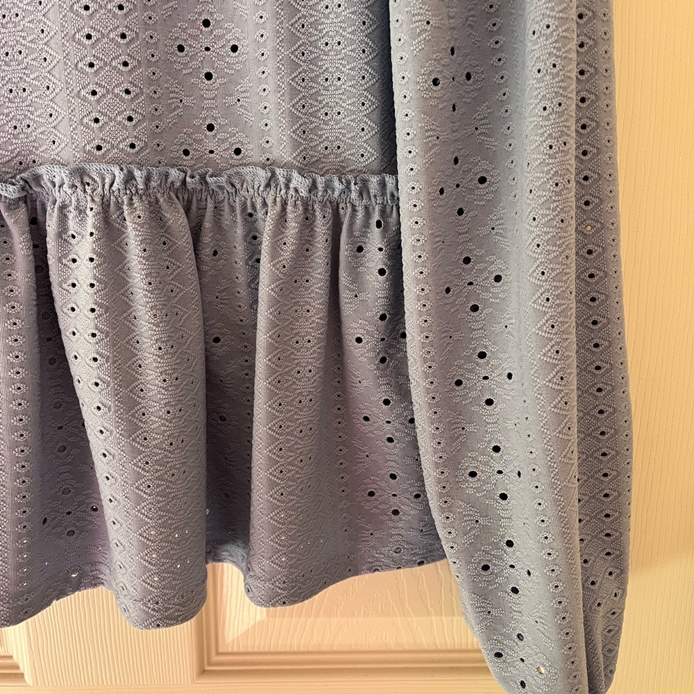 Altar’d State Blue Peplum Eyelet Top - Picture 3 of 6